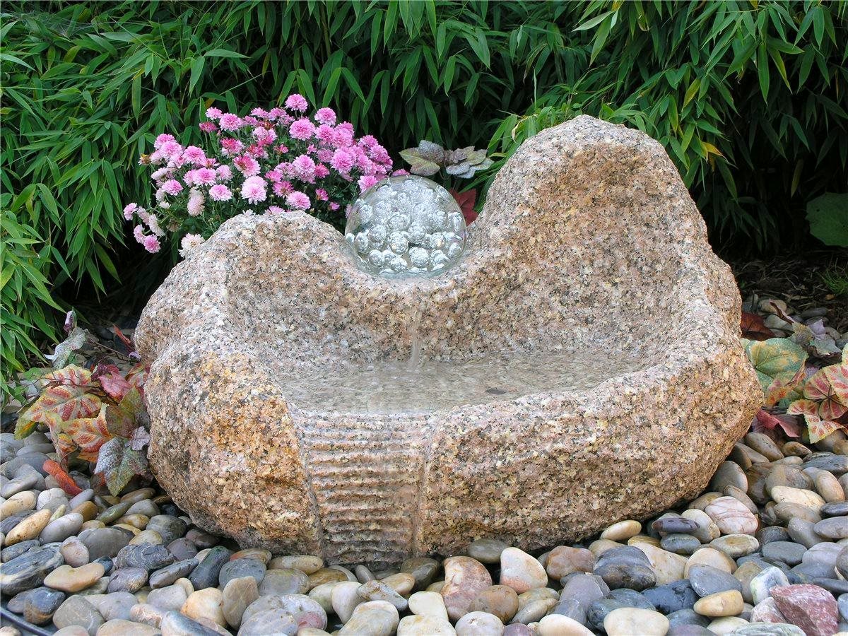 Wasserspiel SET Quellstein dreh. Granit Glaskugel-86177 Gartenbrunnen Yuan L80cm mit